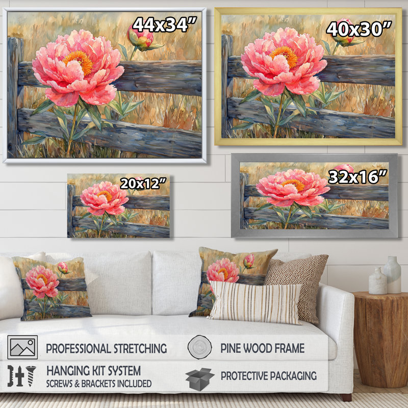 «Countryside Pivoines» par The Stable Gate I - Pivoines, art mural, H 28 po x l 60 po, Toile tendue, Ne s’applique pas