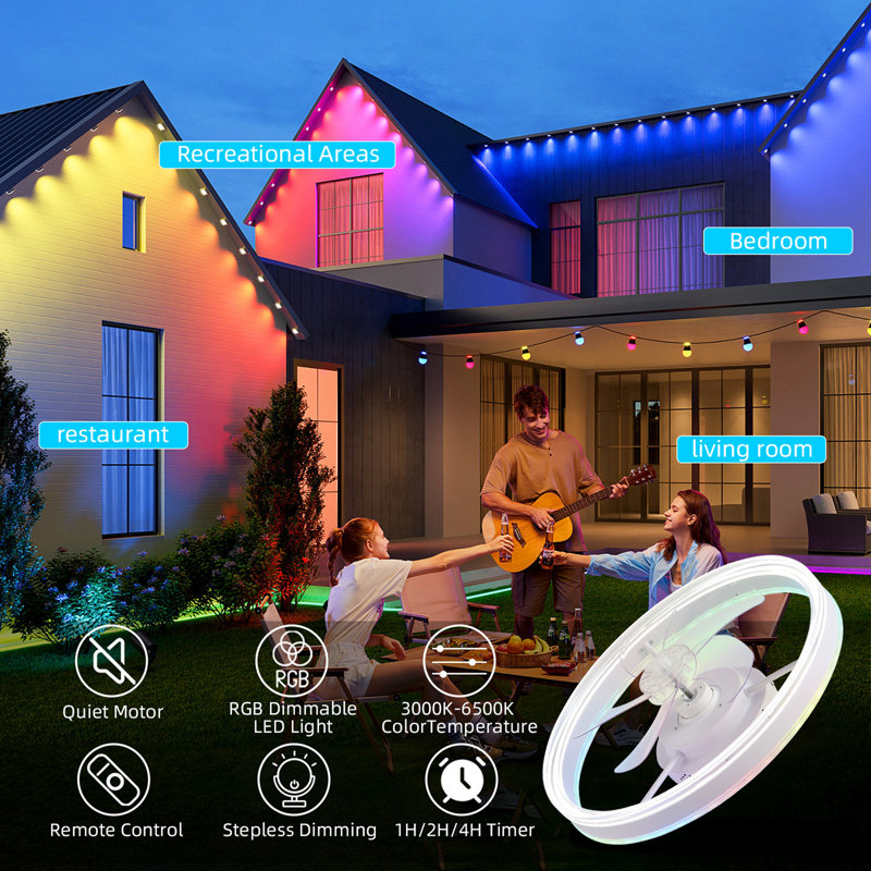 19.7 inches fan light RGB colour lights three colour temperature 6-speed adjustable wind power positive and negative rotation