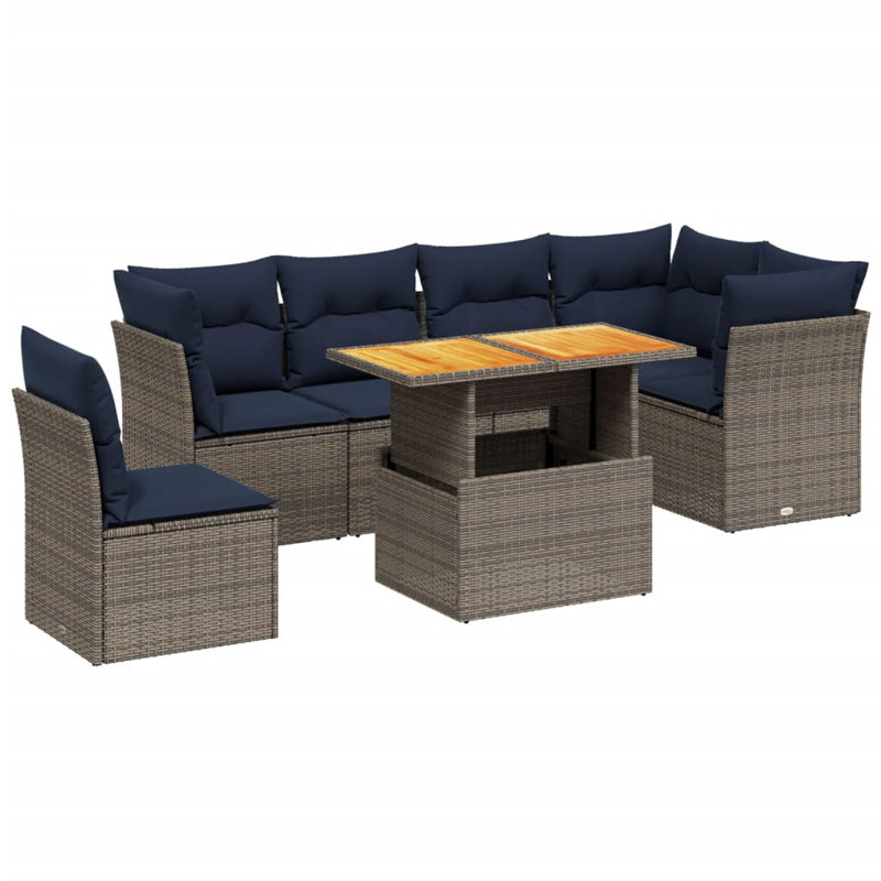  Ensemble de canapé de patio 7 pièces avec coussins en rotin de polyester gris