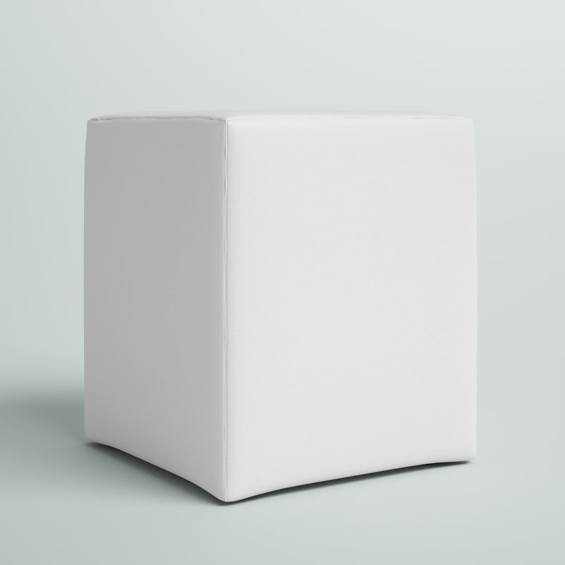 Baille Faux Leather Ottoman, White Faux Leather