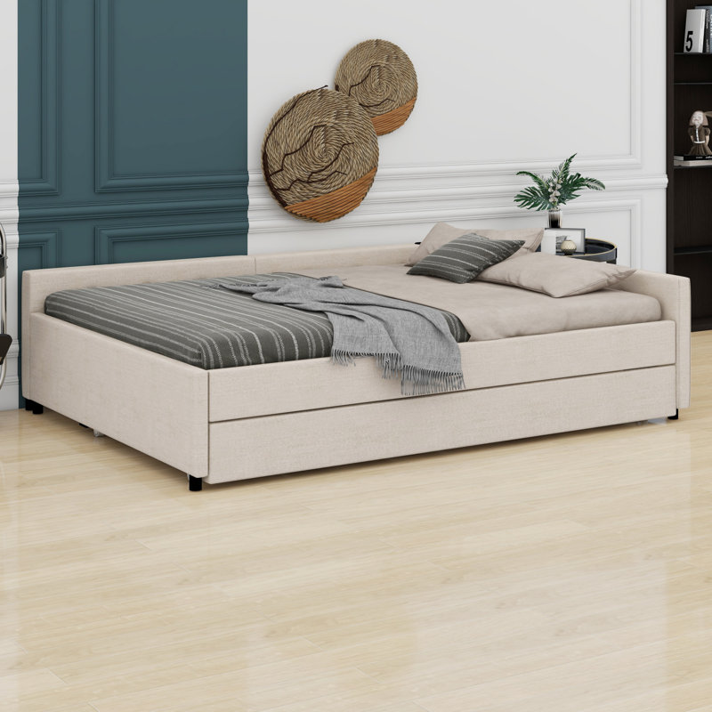 Upholstered Platform Bed With USB And Trundle, Full