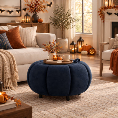 Repose-pieds avec rangement Pumpkin avec plateau réversible, tabouret d'appoint rembourré et table basse