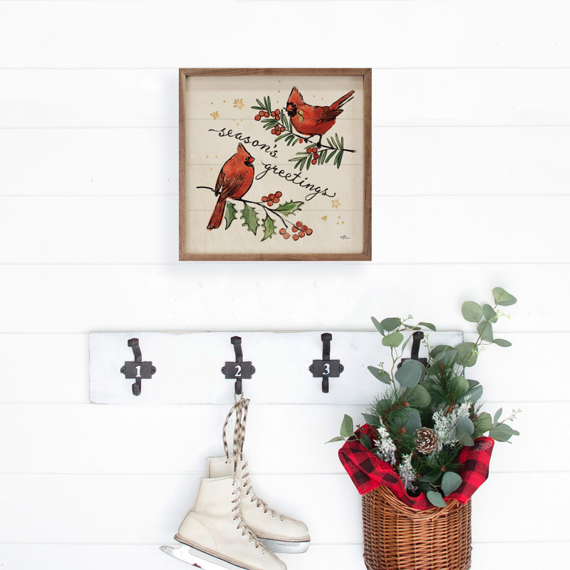 Christmas Lovebirds X Branch par Janelle Penner, H 16 po x l 16 po