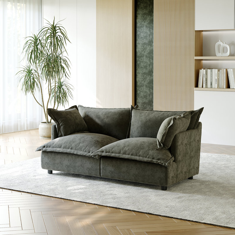 2 - Piece Upholstered Modular Plush Chenille Cloud Sofa – Oversized Cushion Lounge Sofa, Grey
