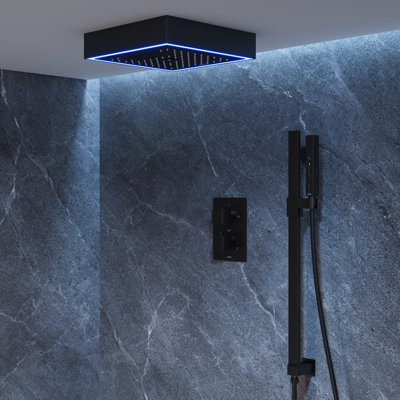 Bute Chromotherapy Shower System with Bluetooth, 64 Color Changing LED Shower Head with Rainfall & Mist Modes, Point Jets & Rainfall Spray Handshower,