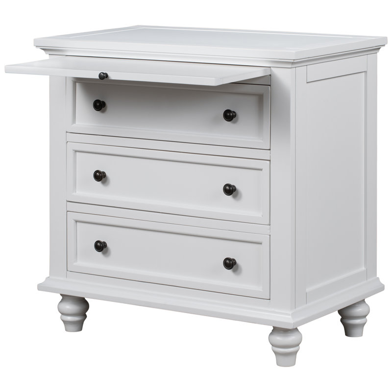Table de chevet peinte 27,6 po avec plateau coulissant, Blanc