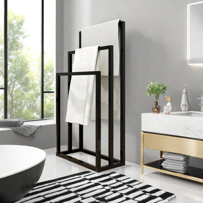 Freestanding 3 Tier Floor Towel Stand, Towel Rack For Bathroom, Modern Washcloths Holder Drying Rack