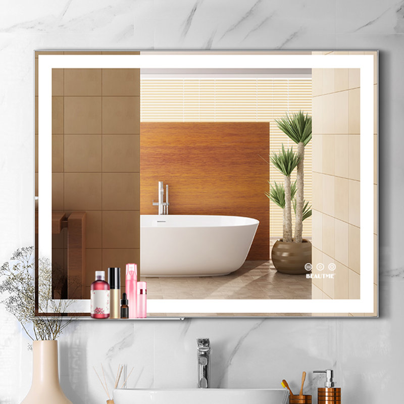 Metal Flat Wall Mirror with Shelves, Silver, 24" x 48"