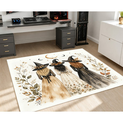 Tapis d'Halloween trio de sorcières, style aquarelle, imprimé floral d'automne élégant, tapis antidérapant, décoration intérieure artistique pour salon, chambre à coucher, entrée, porte d'entrée, cuisine, balcon, appartement