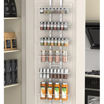 Over The Door Pantry Organizer With Adjustable 6 Baskets,Detachable, Expandable, Rust Resistant, Scratch Resistant,White
