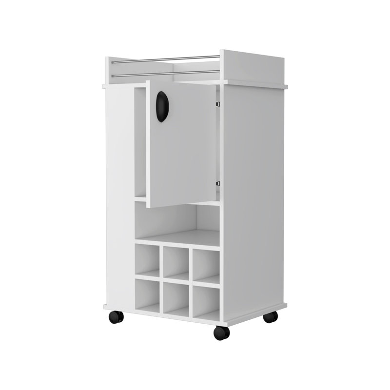 Chariot-bar blanc avec rangement pour bouteilles de vin