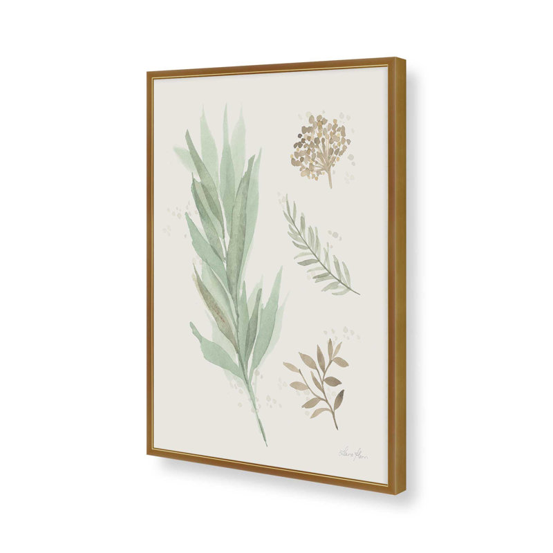 «Earthy Greens in Bloom I», Cadre d'angle ouvert en or poli, H 15,25 po x l 12,25 po