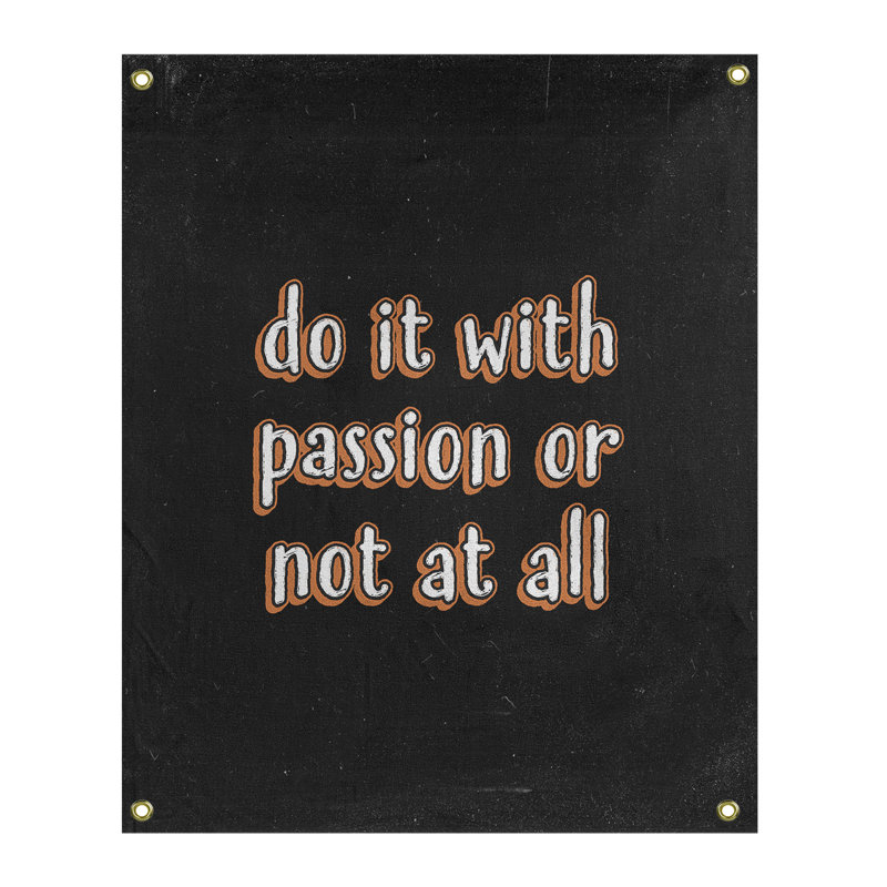 Tapisserie tableau noir en polyester citation passion, H 36 po x l 26 po, Orange