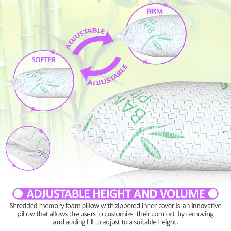 Bianco Rayon from Bamboo Cooling Memory Foam Plush Support Bed Pillow, King