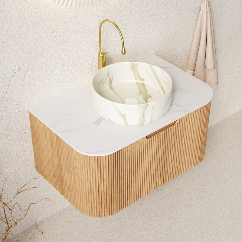 Meuble-lavabo de salle de bain mural 30 po avec lavabo Dina, Natura grain de bois