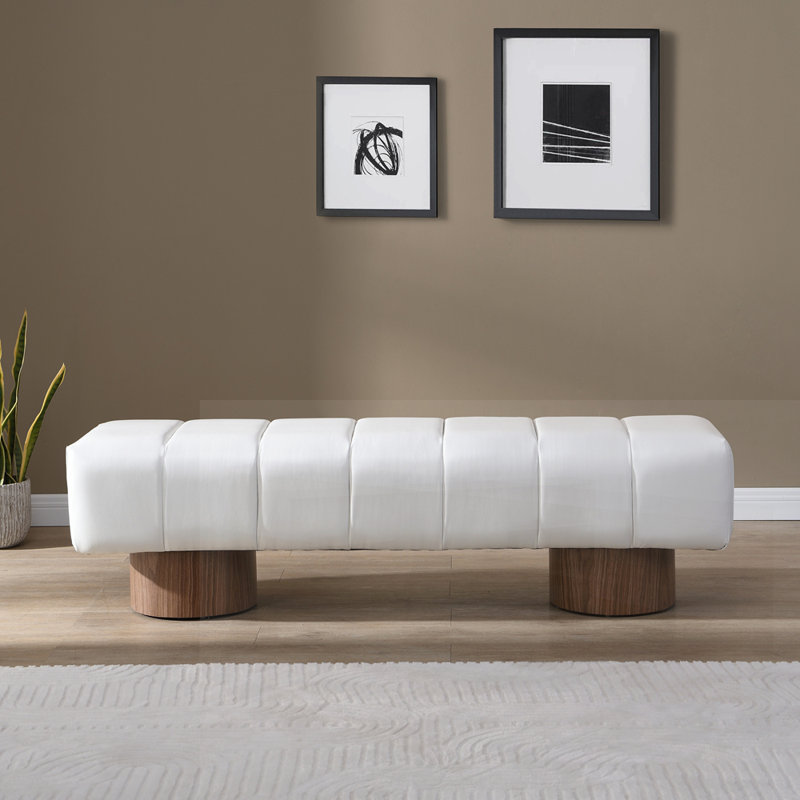 Reign Modern Upholstered Dining Bench, White Faux Leather