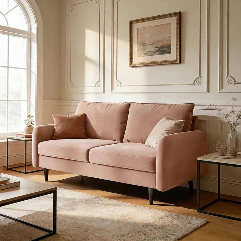 56.3" Velvet Spring-Padded Loveseat Comfort Sofas, Pink