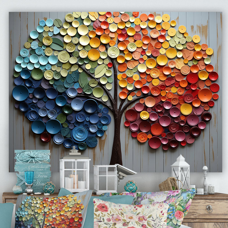 Art mural coloré arc-en-ciel coloré 4 saisons - Arbres, H 12 po x l 20 po x P 1 po, Toile tendue