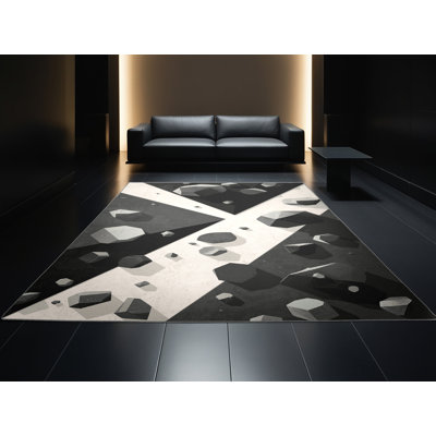 Tapis gris moelleux et doux à motif géométrique Ellinor Bouldering