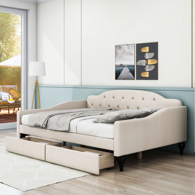 Full 2 Drawers Upholstered Daybed -  GoBeyondFurniture, CD231117326AAA