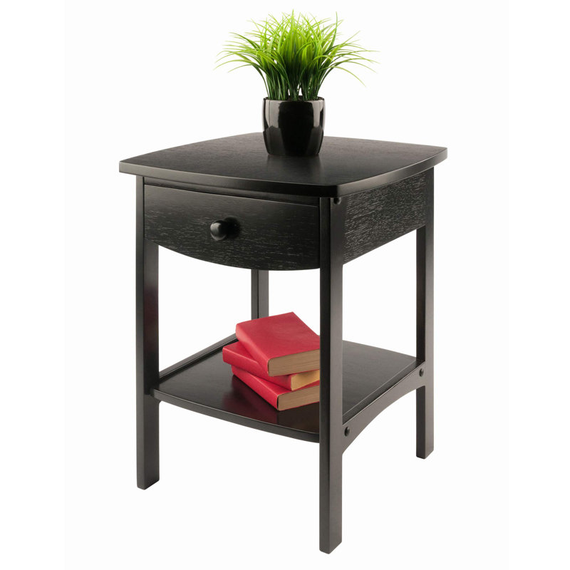 Table de bout / table de chevet courbée avec un tiroir, Noir, noir, noir, noir