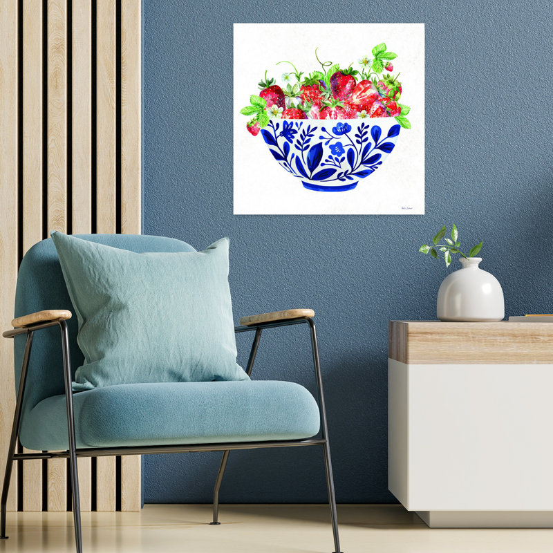 Art mural abstrait bol de fraises, H 18 po x l 18 po