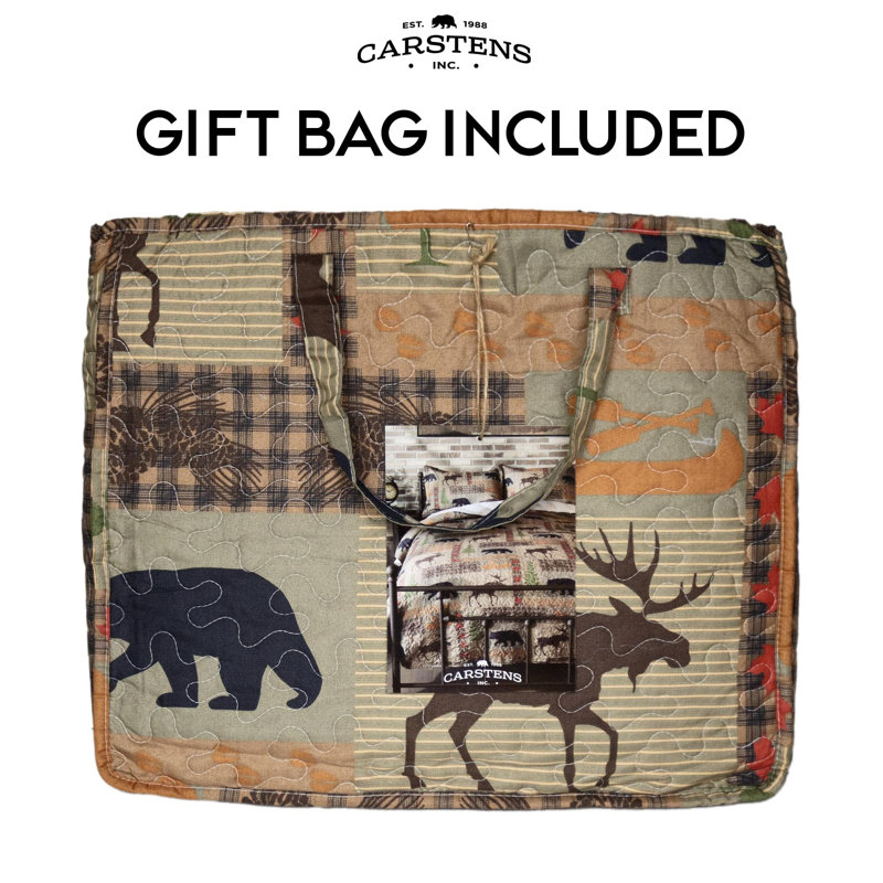 Rustic Lake Country Full Microfiber Quilt Set in Black and Tan