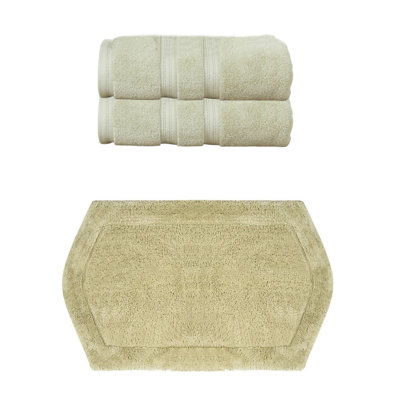 Bryd Collection 100% Soft Cotton 2 Pc Bath Towel Set & 1 Pc Bath Rug, (Set of 3)