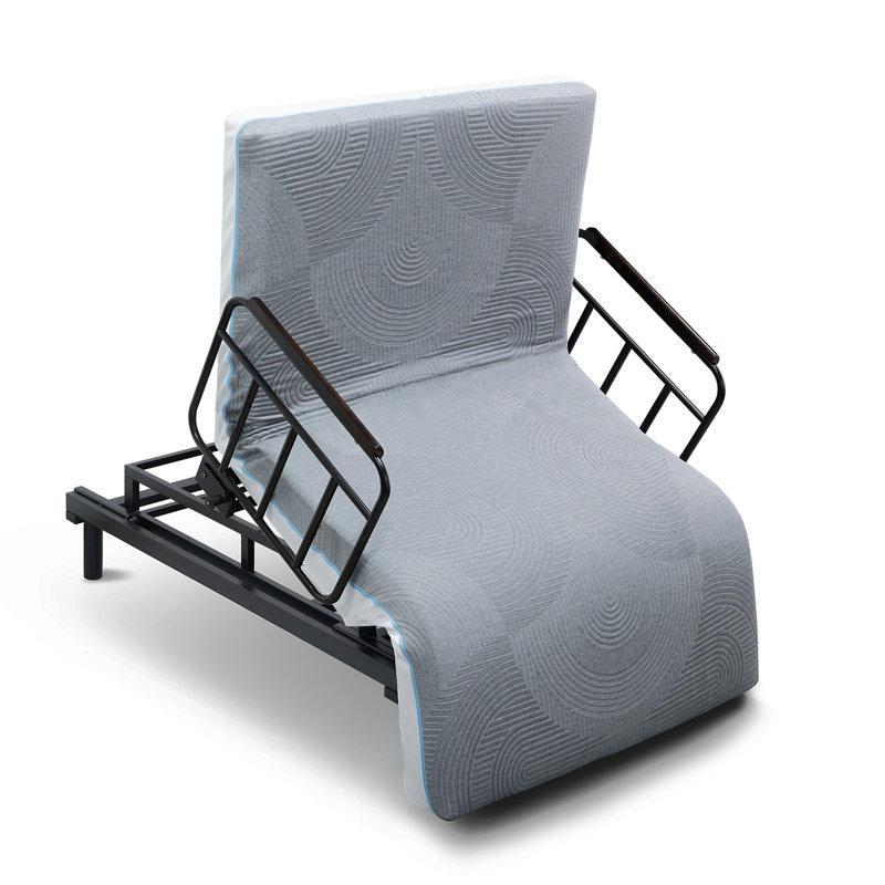 Lit électrique pour personnes âgées - télécommande câblée avec relevage de dossier à une touche et abaissement des jambes, rails antichute et plateau repas amovible, aide à la position assise / assise sécuritaire