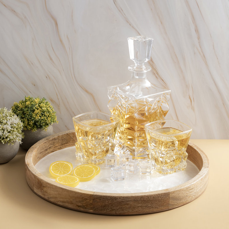 Mango Wood Tray With White Pearl Enamel