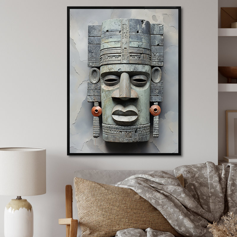 Masque africain Baule Serenity Gray, Gold Picture Framed, 32" H x 24" W