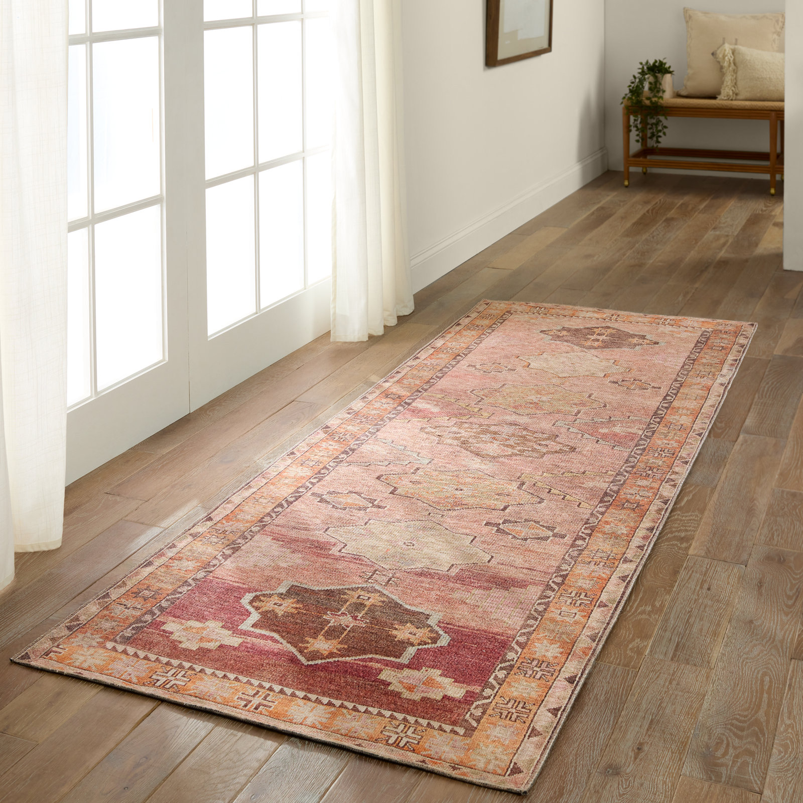 Debary Machine Washable Performance Orange/Pink/Brown Rug, Runner 3' x 10'