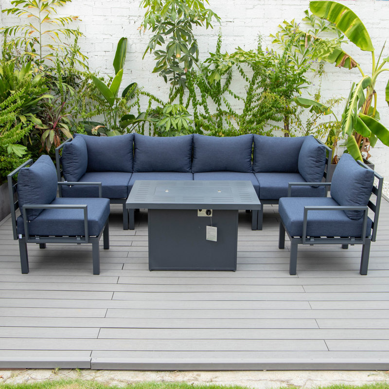 Chelsea 7-Piece Outdoor Sectional Set – Modular Patio Conversation Group with Cushions, Aluminum Frame & Tempered-Glass Coffee Table