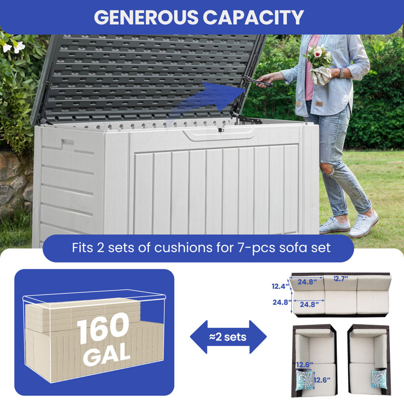 Edrosie Inc 59.1'' W 160 Gallons Water Resistant Resin Lockable Deck Box in White