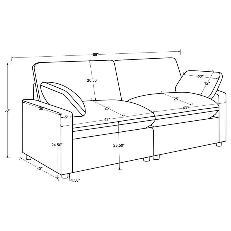 Roca Boneless Modular Power Loveseat, Black Corduroy