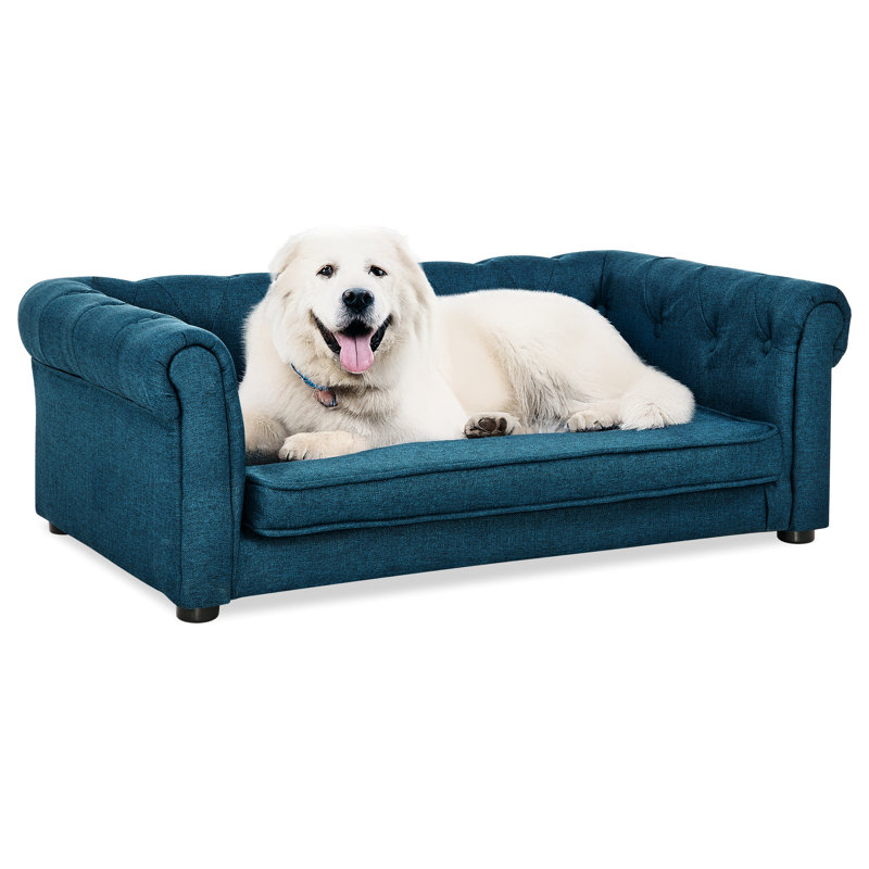 Élégant lit pour animaux de compagnie pour chiens de grande taille, avec housse surélevée confortable, gris foncé et moderne,