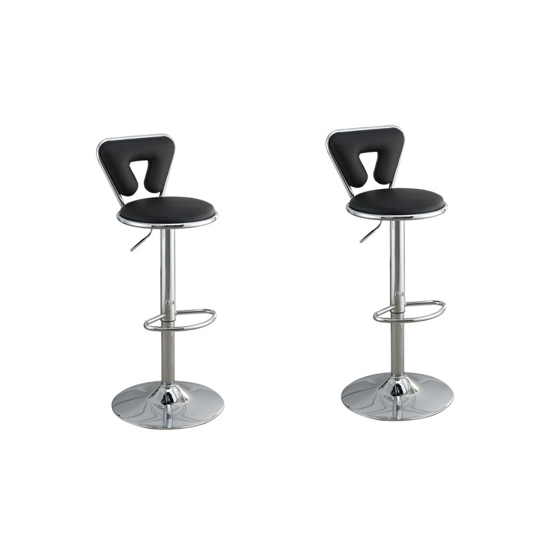 Tabouret de bar réglable à hauteur réglable en similicuir avec cadre en métal, ensemble de 2 chaises, Noir