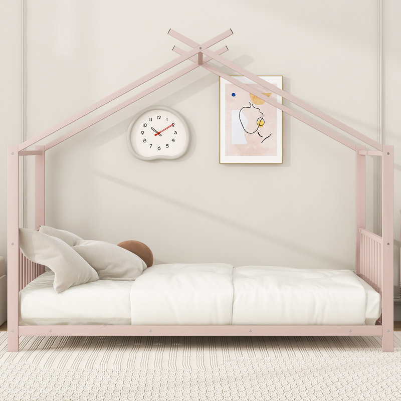 Lit plateforme simple en métal, rose, Rose