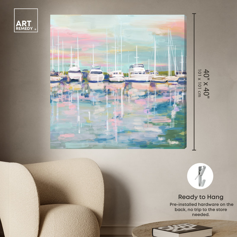 Art Remedy Coastal Dock Pastel Canvas Wall Art, 40" x 40"