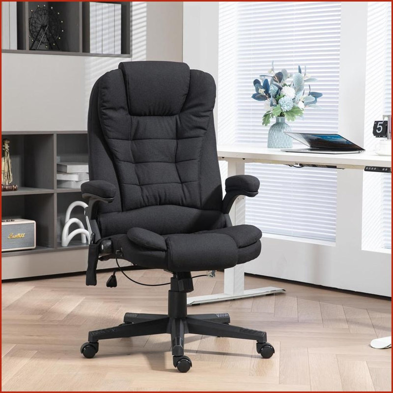 Massage Office Chair with 6-Point Vibration &amp; Lumbar Heat | Adjustable Tilt | Black | Breathable Linen-Feel Fabric