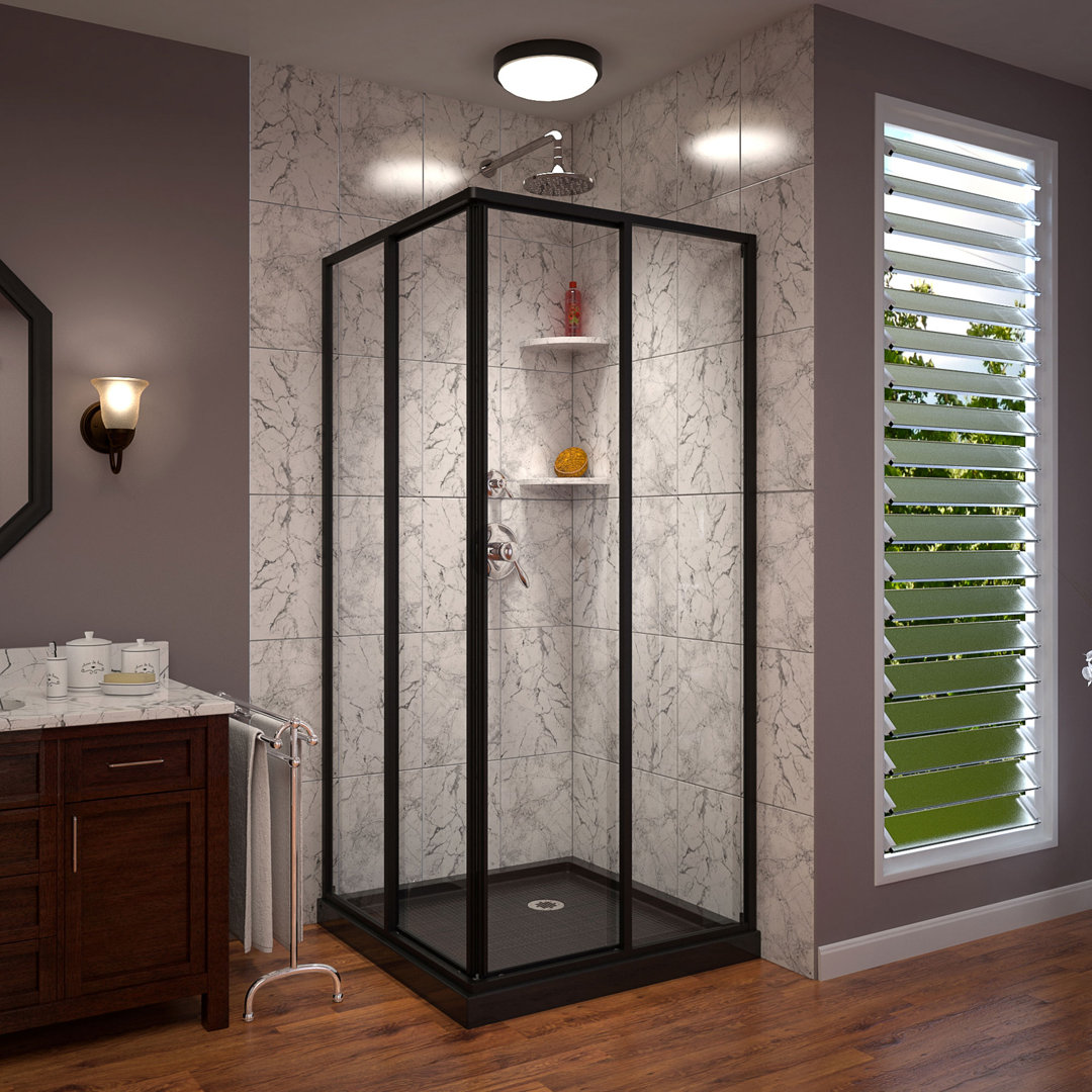 Cornerview 42" W x 42" D x 74.75" H Framed Square Sliding Shower Enclosure with Base Included DreamLine Base 