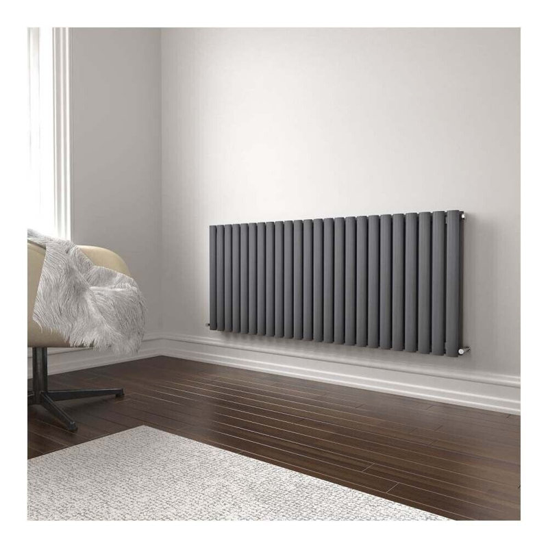 iBathUK Princia Horizontal Double Oval Panel Radiator, Grey, 600cm H x 1620cm W x 79cm D