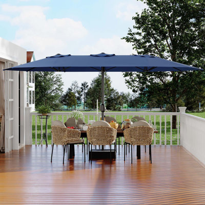 Rectangular Patio Umbrella With Base Included, Large Patio Umbrella With Crank Handle, UV Protection For Outdoor Market, Backyard, Pool, (Beige)