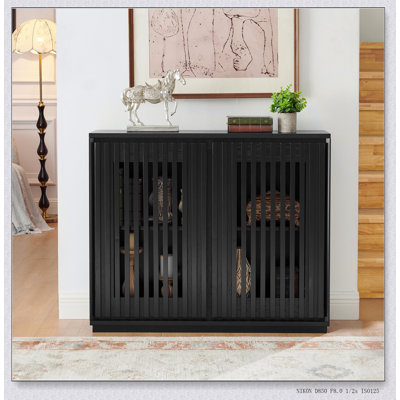Mid Century Modern Fluted Hollowed Out Sideboard Cabinet With 2 Outlet Holes, Spacious Storage For Various Rooms