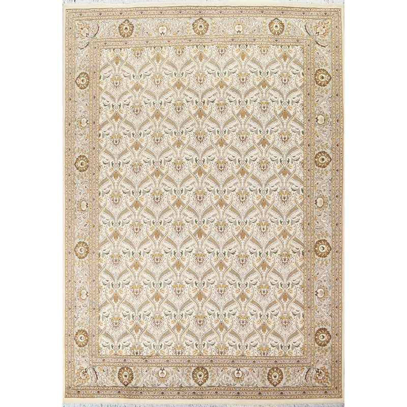 Tapis ivoire noué à la main de conception unique 8 pi 0 po x 10 pi 3 po