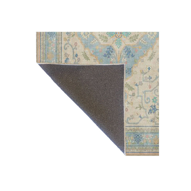 Tapis bleu tissé à motif géométrique lavable à la machine, Rectangle 2 pi 4 po x 3 pi 11 po