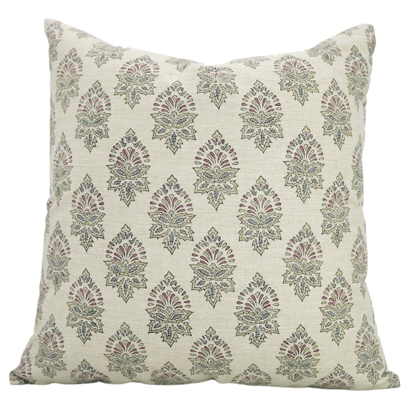 Artisan Floral Block Print Cushion Cover Boho Style Decorative Pillowcase for Living Room & Bedroom, Square, 20"H x 20"W