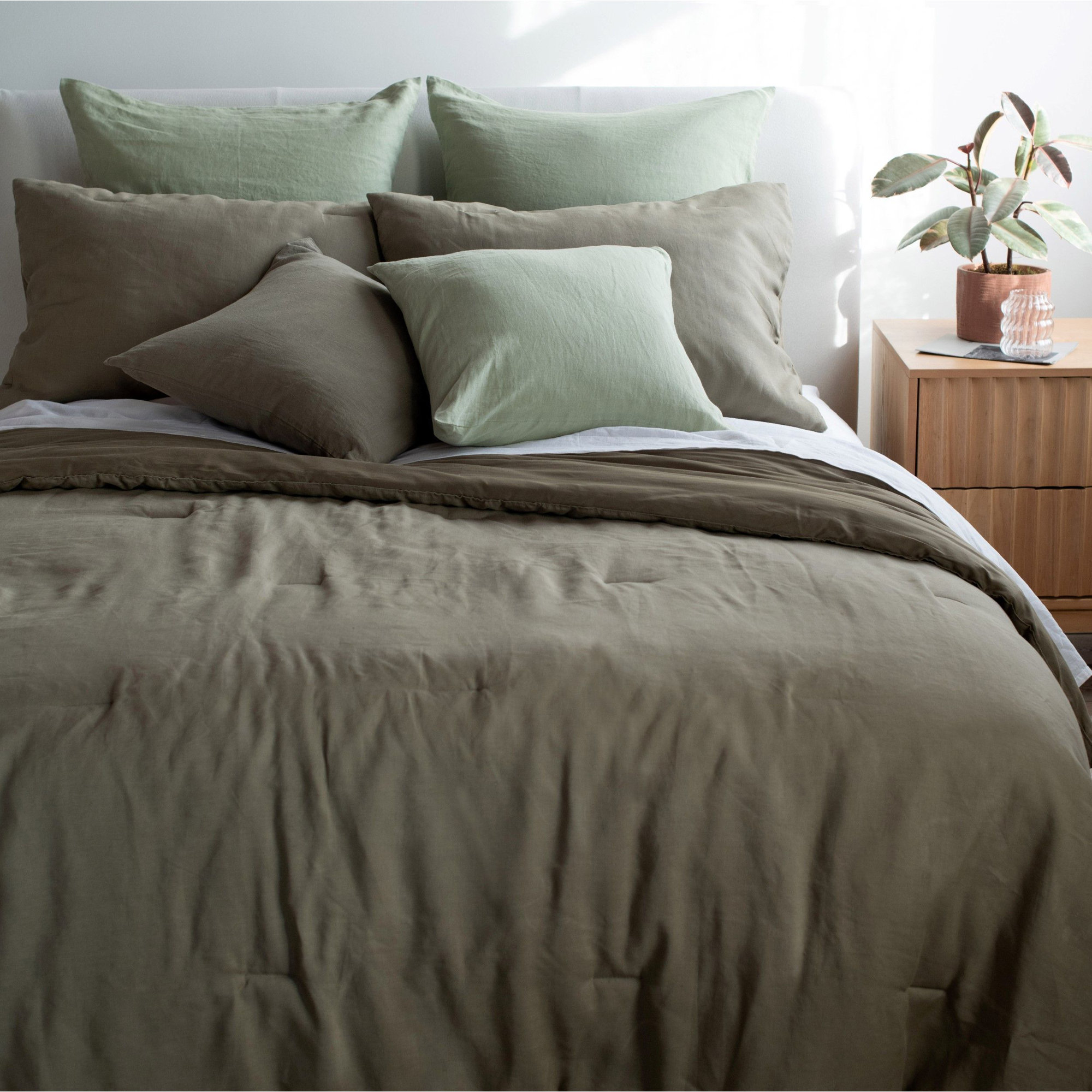 100% French Linen Pillow Sham, Square 20", Matcha
