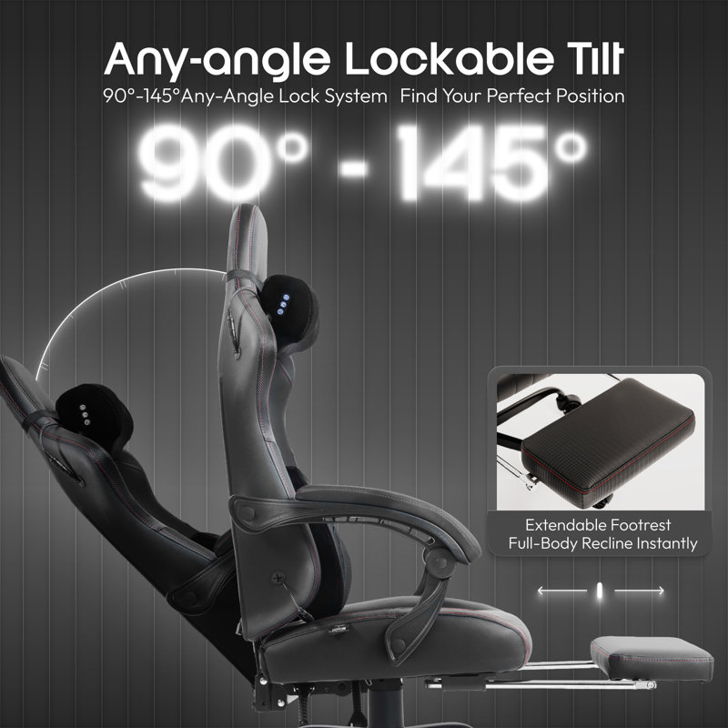 GOOSEA Gaming Chair with Shiatsu Massage for Neck, Lumbar Support, Ergonomic High Back Recliner for Home Office, Adjustable Height Computer Desk Chair with Premium Comfort Design, Black