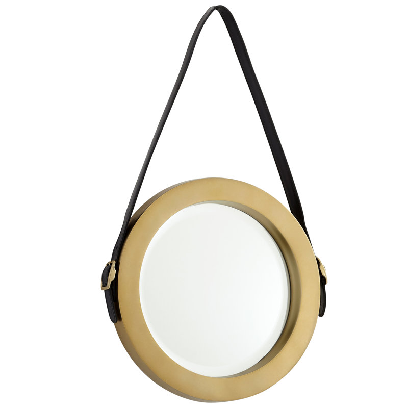 Venster Round Metal Beveled Mirror, Antique Brass